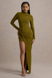Victoria Green Long-Sleeve Maxi Dress With Wrap Skirt