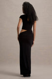 Pia Black Short-Sleeve Maxi Dress With Cut-Out