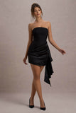 Sweet Talk Black Satin Bandeau Mini Dress With Drape Skirt