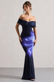 Alaia Navy Floral Print Bardot Maxi Dress