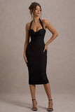 Supermodel Black Halter-Neck Corset Midi Dress