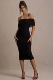 Bethan Black Bodycon Strappy Mesh Bardot Midi Dress