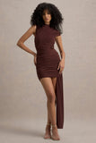 Nocturnal Brown Ruched Mini Dress With Sash