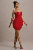 Zuki Red Satin Sweetheart Mini Dress With Tulip Skirt