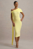 Vallea Lemon One-Shoulder Draped Midi Dress