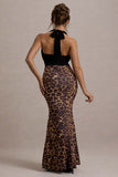 Krystal Animal Print Deep Plunge-Neck Maxi Dress