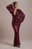 Kaelin Berry Sequin Plunge-Neck Maxi Dress