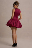 Bramble Port Satin Square-Neck Puffball Mini Dress