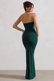 Belle of The Ball Bottle Green Bandeau Maxi Dress With Split Hem