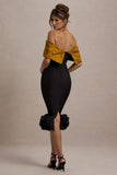 Despina Black Bardot Midi Dress With Ruffle Hem