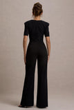 Simone Black Sweetheart Short-Sleeve Wide-Leg Jumpsuit