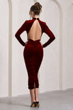 Joanna Berry Velvet High-Neck Backless Midi Dress
