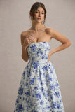 Annalise Blue Floral Print Bandeau Skater Midi Dress