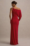 Floria Red Draped One-Sleeve Maxi Dress