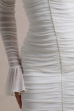Romilly White Ruched Long-Sleeve Bodycon Mini Dress