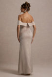 Martine Champagne Satin Bardot Wrap Maxi Dress