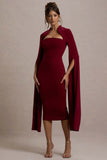 Linden Berry Bodycon Cape-Sleeve Midi Dress