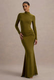 Reid Green Long-Sleeve Gathered Maxi Dress
