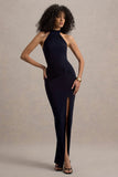 Sable Navy Halter-Neck Twist Maxi Dress