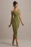 Angelique Olive Green Twisted Asymmetric Maxi Dress