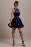 Mackie Navy Velvet Sleeveless Skater Mini Dress