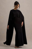 Belinda Black Draped Maxi Dress With Cape Sleeves