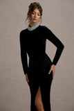 Love Lost Black Velvet Embellished Twist Maxi Dress