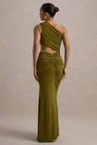 Sena Green Asymmetric Maxi Dress With Cut Out Details