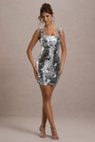 Jasmyn Silver Sequin Square-Neck Mini Dress