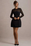 Birdie Black Lace Long-Sleeve Mini Dress