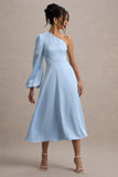 Haila Powder Blue Satin One-Shoulder Maxi Dress