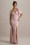 Stila Pale Pink Plunge-Neck Maxi Dress With High Front Split