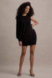 Fortuna Black Ruched Mini Dress With One-Sleeve