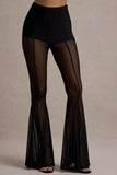 Romelle Black Mesh Flared-Leg Trousers