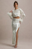 Raia Sand Sequin Split Maxi Skirt