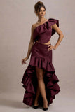 Ruby Merlot Satin High-Low Maxi Skirt