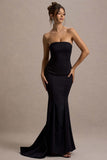 Adored Black Strapless Structured Fishtail Maxi Dress