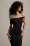 Skye Black Twisted Bardot Midi Dress