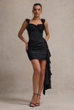 Lesina Black Satin Ruched Corset Mini Dress With Drape