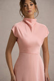 Velma Light Pink Satin Midi Dress With Draped Hem