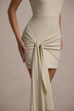 Orinthia Champagne High-Neck Mini Dress With Wrap Detail