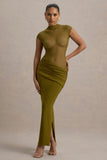 Asia Green Sheer Short-Sleeve Draped Maxi Dress