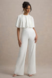 Leanna White Straight-Leg Jumpsuit With Cape