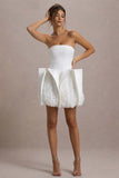 Orchid Oasis White Bandeau Mini Dress With Puff Floral Hem