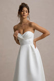 Wintour White Satin Sweetheart Midi Dress