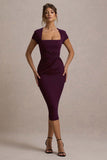 Lorenzie Plum Square-Neck Short-Sleeve Twist Midi Dress
