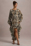 Namir Snake Print High-Low Chiffon Maxi Dress