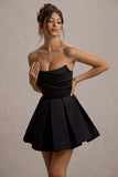 Saira Black Satin Strapless Skater Mini Dress