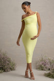 Salome Lemon Twisted Asymmetric Maternity Midi Dress