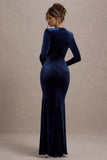Rayla Navy Velvet Maxi Dress With Split